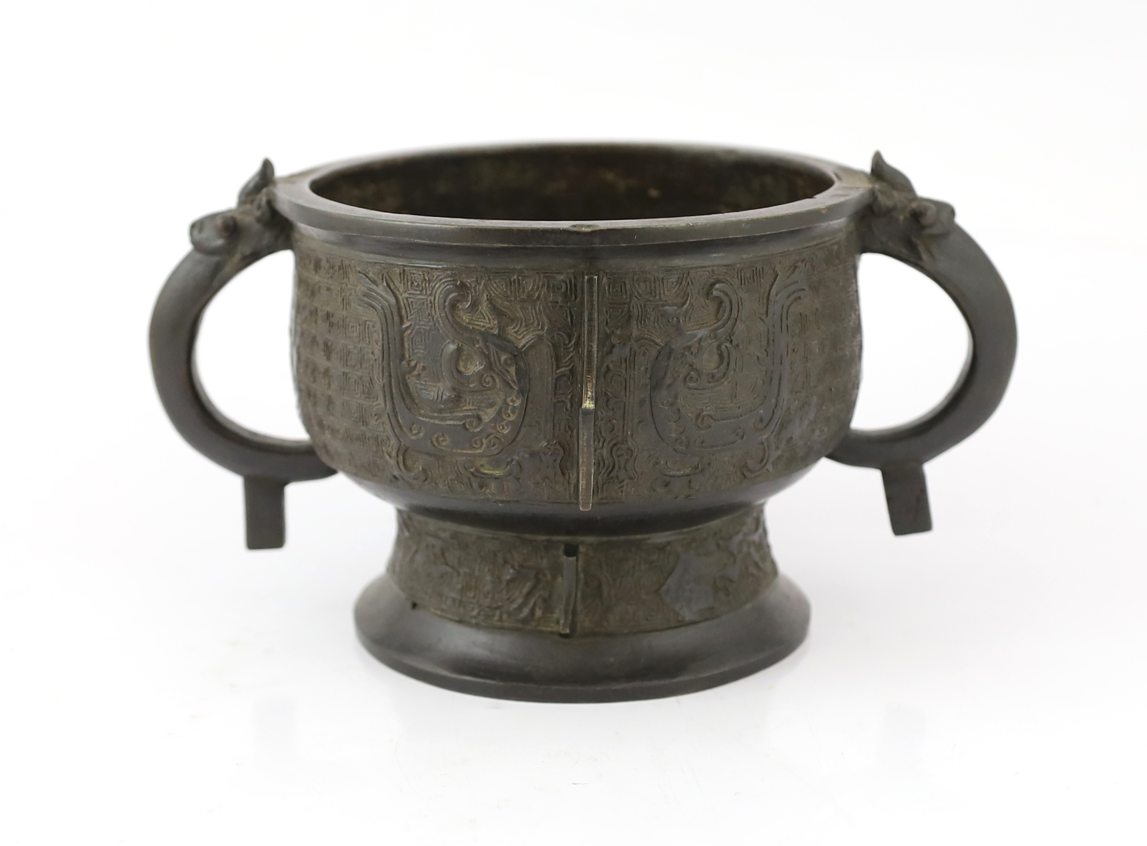 A large Chinese archaistic bronze censer, gui, 17th century